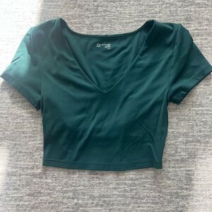 Aerie Dark Green V-Neck Crop Top